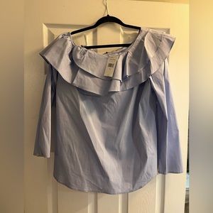 One shoulder light blue Calvin Klein shirt with ruffle NWT